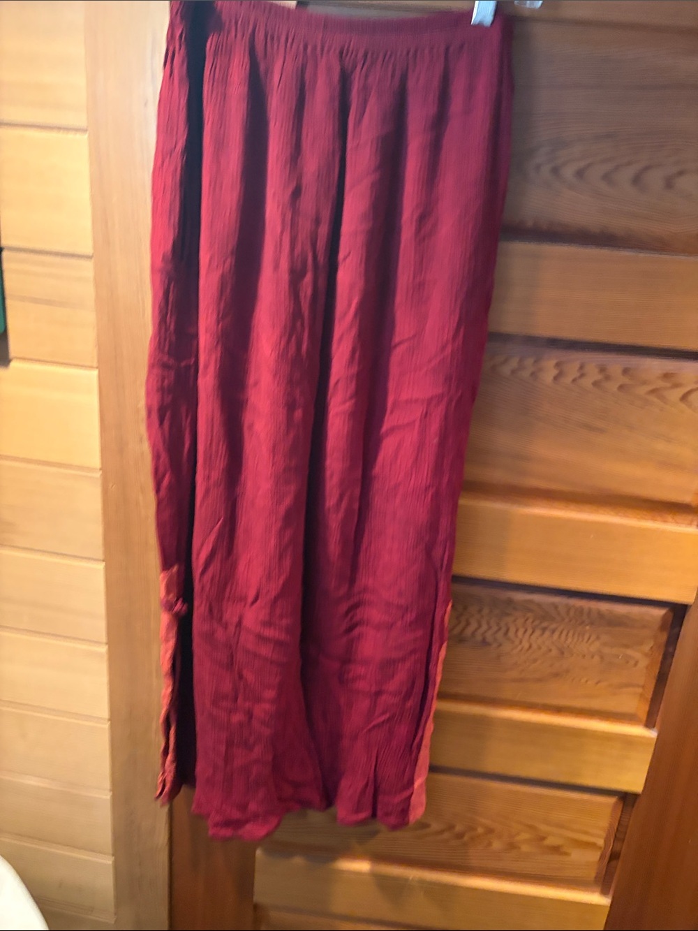 Meng Designs Garnet Crinkle Rayon Straight Skirt with Contrast